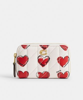 ＜COACH＞エッセンシャル　スモール　ジップ　アラウンド　カード　ケース・キルティング　アンド　ハート　プリント